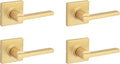 Kwikset Casey Interior Square Passage Door Handle, Lever for Closet and Hallway Doors, Reversible Non-Locking Handle Lever, Satin Brass 4 Pack