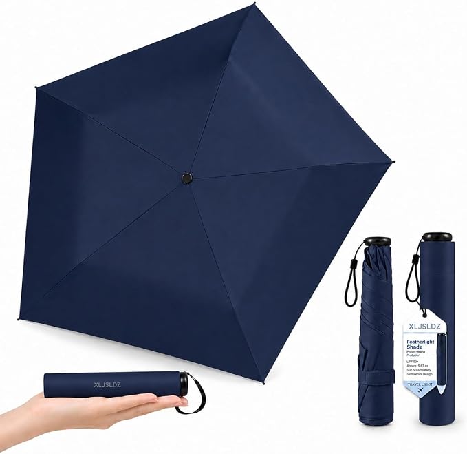 Japan Pencil Umbrella, Japanese Ultra Light Mini Travel Umbrella with Upf 50+ Sun Protection, Compact Folding Pocket Parasol for Rain, Backpack, Handbag, Commute, Beach, Hiking, Outdoor Use