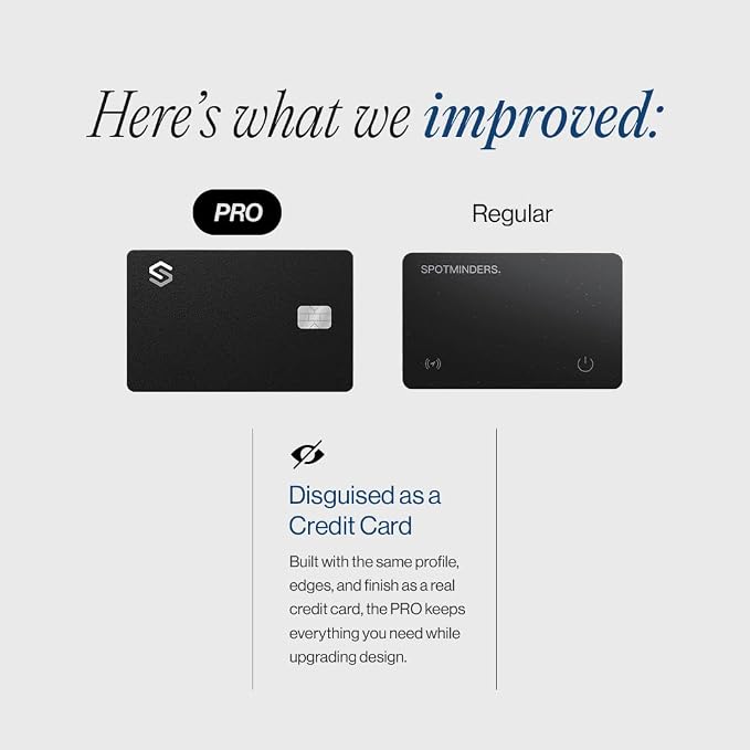 SPOTMINDERS Apple MFi Certified Credit Card Wallet Tracker PRO 4-Pack (iOS Only) Works with Apple Find My Rechargeable Tracking Card for Wallet IP68 0.07in Slim iPhone Item Finder for Luggage or Purse