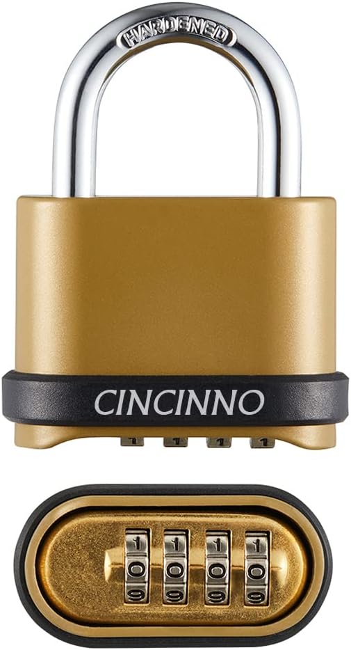 CINCINNO 4 Digit Combination Lock, Outdoor Combination Padlock with Hardened Steel Shackle,Locks with Code for Sheds, Fence, Storage Unit and Gate