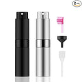 2 PCS/8ml Portable Mini Perfume Atomizer bottles, Empty Refillable Spray Bottle with 3 Types of Refill Tools, Pocket Travel Perfume Sample Bottles(Matte Black&Silver)