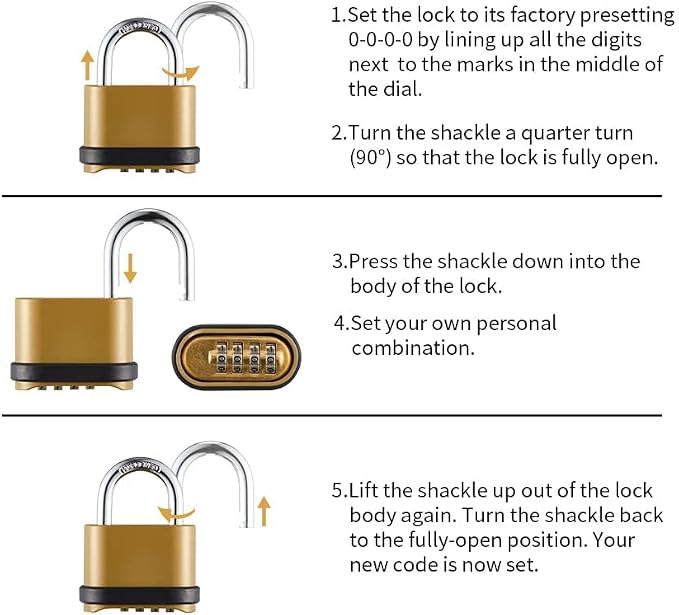 CINCINNO 4 Digit Combination Lock, Outdoor Combination Padlock with Hardened Steel Shackle,Locks with Code for Sheds, Fence, Storage Unit and Gate