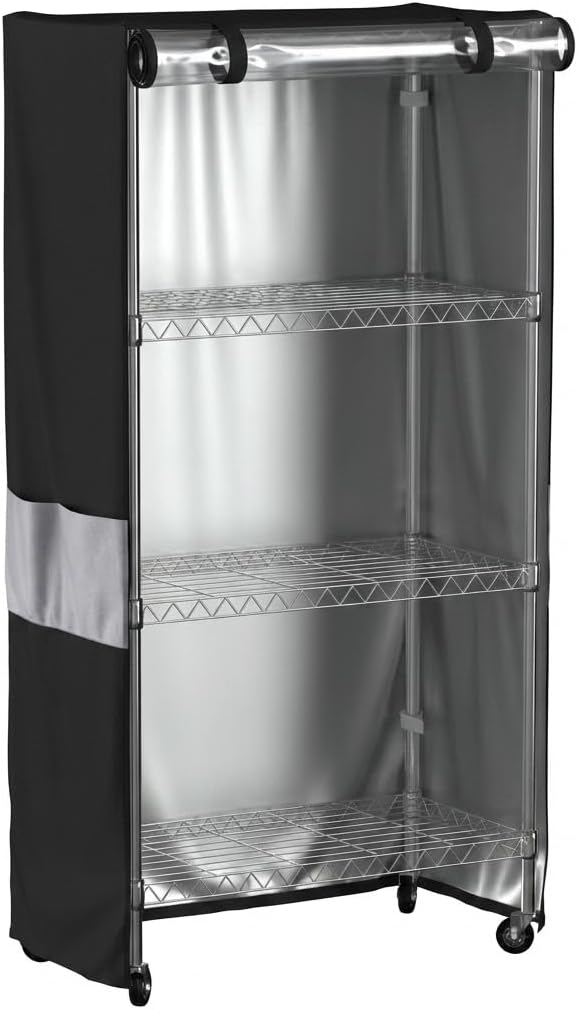 48"W x 18"D x 72"H Heavy Duty Storage Shelf Cover, Waterproof 600D Oxford Rack Cover with Clear PVC Window, Side Zippers, Top Buckles & Side Pocket for Wire Shelvin