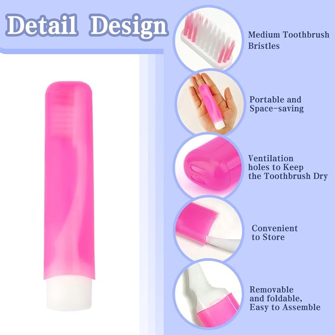 Travel Toothbrush, 12PCS Travel Toothbrush Set, Mini Toothbrushes Soft Portable Toothbrushes Travels with Tooth Brush Cover Small Folding Toothbrush Individually Wrapped for Camping Home