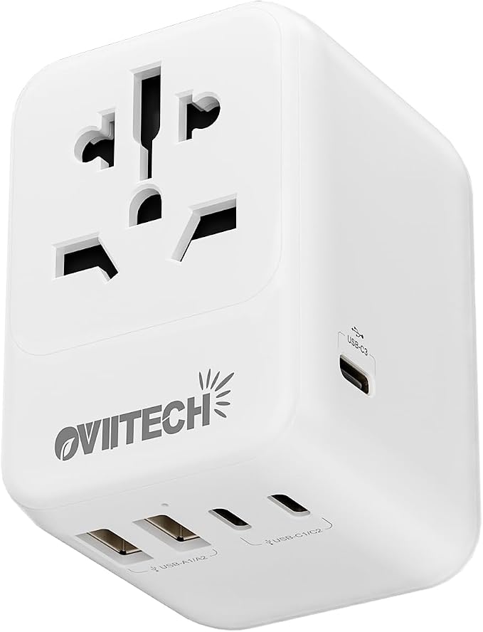 Oviitech 28W Universal Travel Adapter,Power Adapter with 5 USB Ports - All-in-one USA, UK, AUS, EU Plugs for Worldwide Use(White).