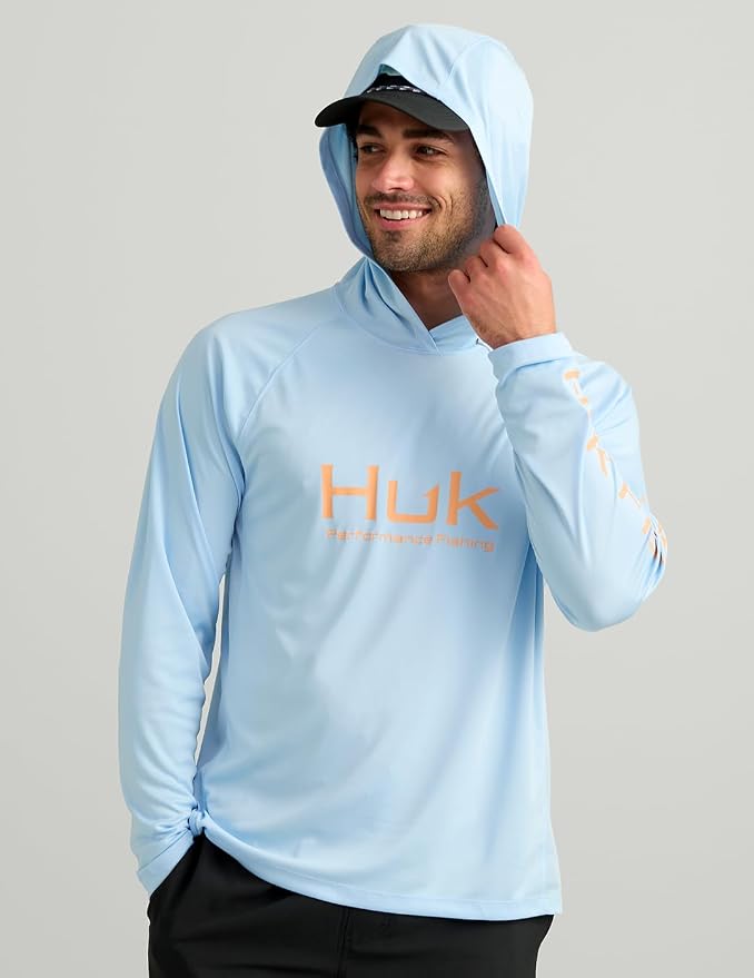 HUK Mens Pursuit Vented Long Sleeve Hoodie, Fishing Shirt with Hood