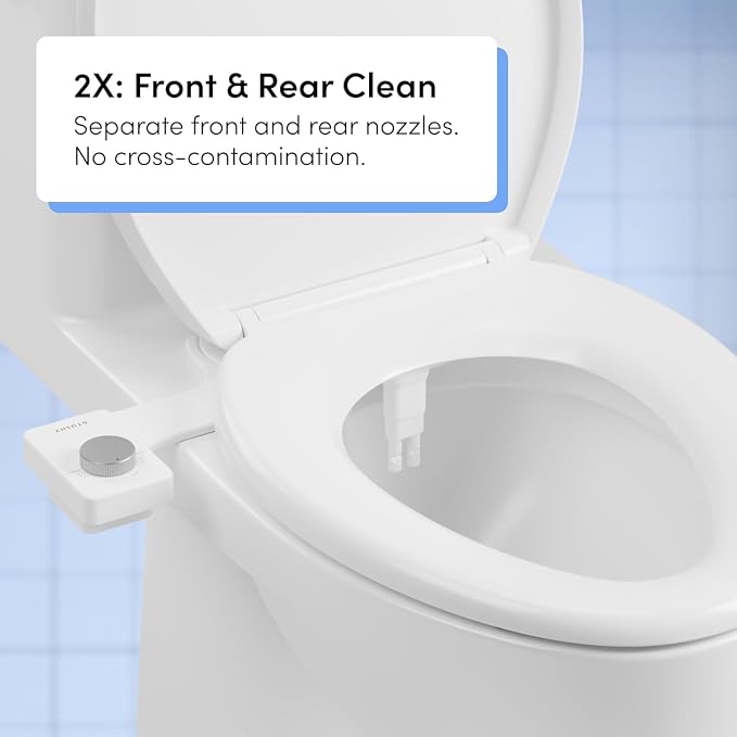 TUSHY NEW Fresh Dual Nozzle Cool Water Bidet: Ultra Slim Toilet Seat Attachment Sprayer with Luxury 2 in 1 Front & Rear, Self-Cleaning, 180º Clean, (DIY Install, 10 Minutes), Non-Electric, Chrome Knob