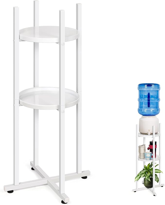 Water Dispenser Stand 5 Gallon Water Jug Stand Sturdy Water Stand(32.8" H-11.2" W) Water Jug Stand with 2 Round Shelfs for 1-5 Gallon Water Bottles/Crocks, Water Jug and Plant Stand (White)