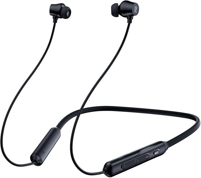 Rythflo Active Noise Cancelling Headphones, Wireless in Ear Neckband Blutooth Headphones with 3 AI Mics ENC, 60Hrs Playtime, V5.3 Multipoint Connection Magnetic Earbuds for Work/Travel/Office
