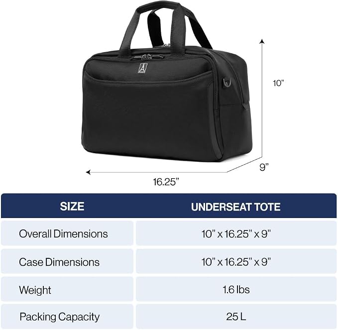 Travelpro Crew Classic Lightweight Softside Luggage, Underseat Travel Tote Bag, Men and Women, Black