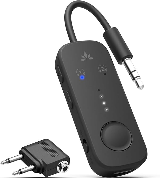 Avantree Relay - Premium Airplane Bluetooth 5.3 Adapter & Clan N1 - Active Noise-Canceling Wireless Earbuds for Music, Calls While Commuting with Hybrid ANC, Transparency Mode