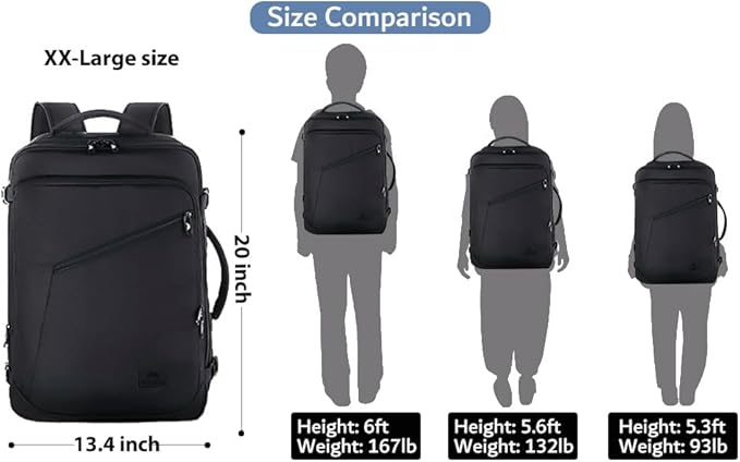MATEIN 45L Travel Backpack, Large Carry on Backpack for Men Women, Water Resistant Lightweight Expandable Daypack, Business Weekender Backpacks, Gifts for People who Travel, Black