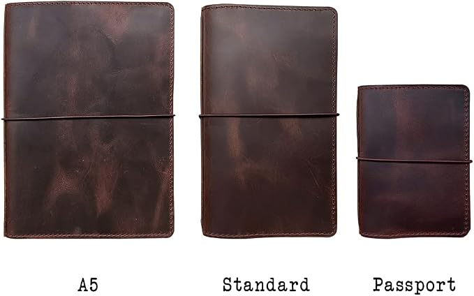 newestor Travelers Notebook Cover with Inner Pockets, Card Slots and Pen Holder, A5 Size, Dark Brown