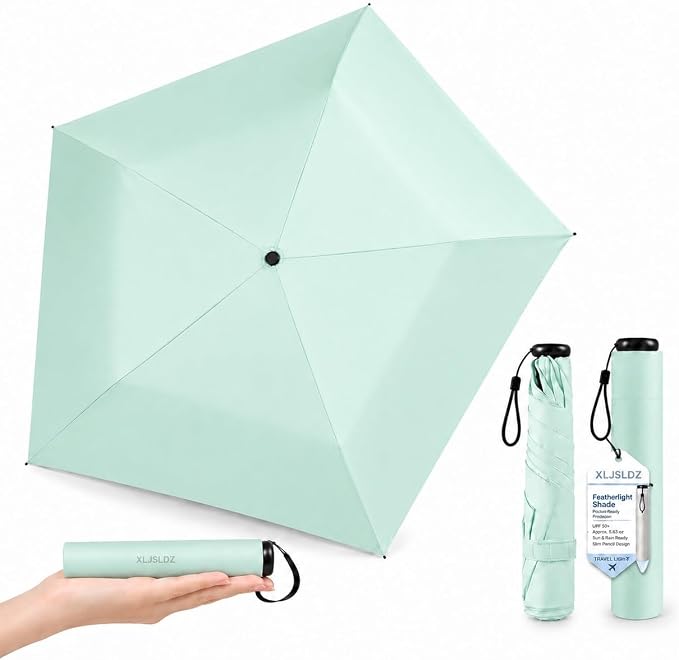 Japan Pencil Umbrella, Japanese Ultra Light Mini Travel Umbrella with Upf 50+ Sun Protection, Compact Folding Pocket Parasol for Rain, Backpack, Handbag, Commute, Beach, Hiking, Outdoor Use