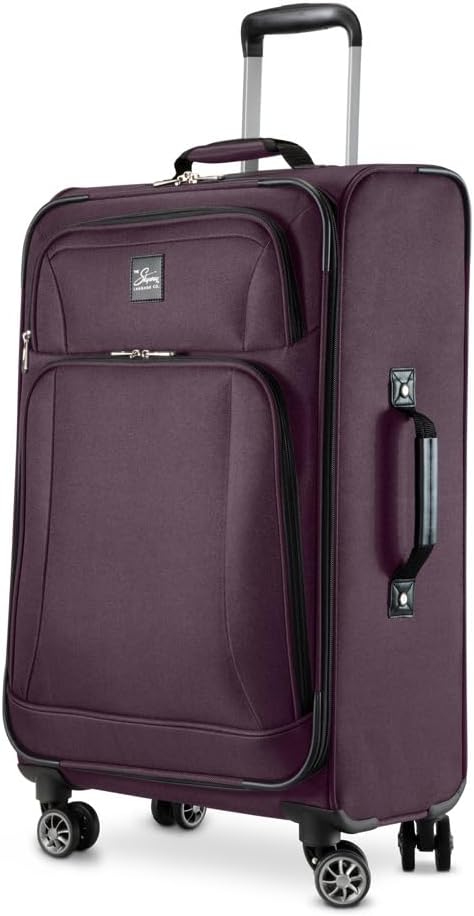 Skyway Epic Softside Medium Checked Luggage - Lightweight Suitcase with Wheels | TSA Approved Travel Bag | Spinner Suitcase | Large Luggage Set with Telescoping Handle, 24 inch, Plum