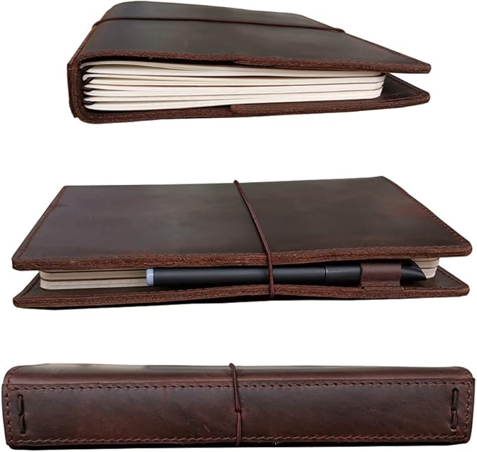 newestor Travelers Notebook Cover with Inner Pockets, Card Slots and Pen Holder, A5 Size, Dark Brown