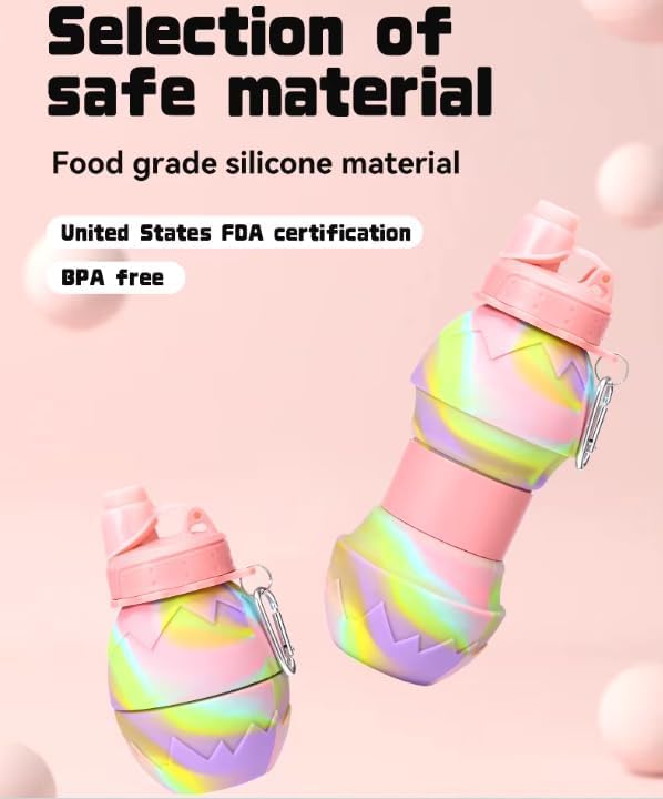 Collapsible Silicone Water Bottle || 600 ML Folding Water Bottle With Straw And Hook || Portable Water Bottle For Hiking, Camping, Sports, Road Trips, Outdoor (Pack Of 1) (Eggshell Shape)