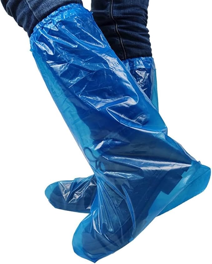 Fancystyle 10 Pairs Pack of 20 Disposable Thicker Boot and Shoe Covers 19 inch Tall Extra Large Resistant Water/Skid Resistant Blue (20)