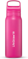 LifeStraw Go Series — Insulated Stainless Steel Water Filter Bottle for Travel and Everyday Use Removes Bacteria, Parasites and Microplastics, Improves Taste, 24 oz, Orchid Pink