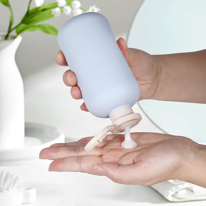 Travel Bottles Set For Toiletries Travel Size Containers Leak Proof Silicone Squeezable Spray Bottles Jars For Women Men, For Shampoo Lotion Body Wash (Blue)