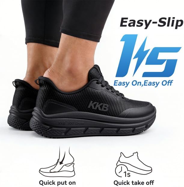Men's Non Slip Work Shoes Waterproof Easy Slip Sneakers for Kitchen Restaurant Chefs Nurses with Arch Fit Support Orthopedic