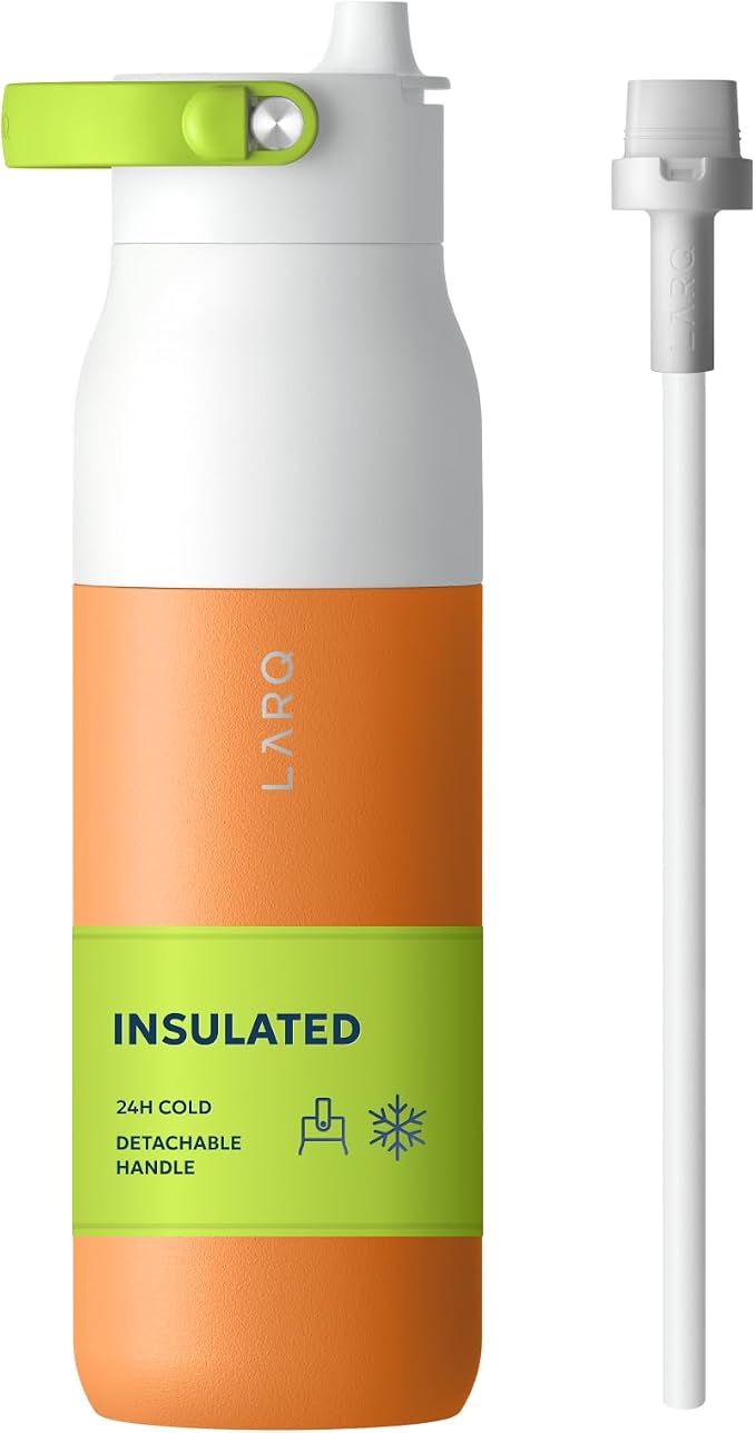 LARQ Swig Top — Insulated Stainless Steel Water Bottle with Straw, Detachable Silicone Handle, Vacuum 24h Cold, BPA-Free Metal Bottle for Gym, Travel, Office — 23 oz, Sorrento Tangerine