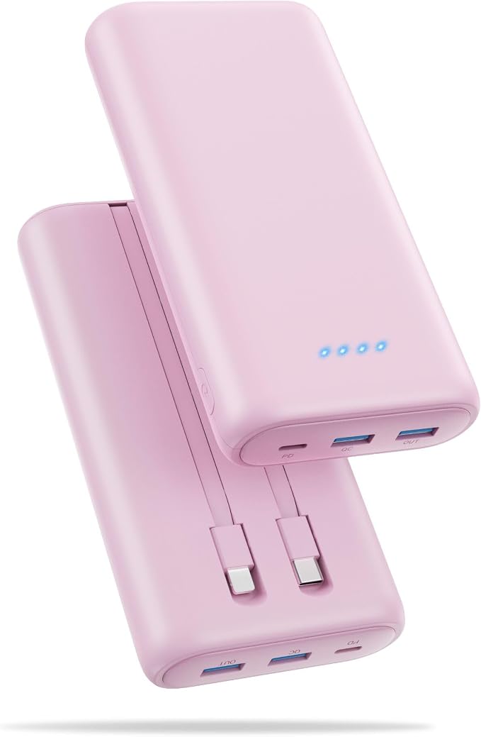Portable Charger 40,800mAh Power Bank 25W Portable Battery Pack with 2 Built in Cables [2026 Upgraded], PD QC4.0 Fast Charging Portable Phone Charger Compatible with iPhone 17/16,Android Samsung-Pink