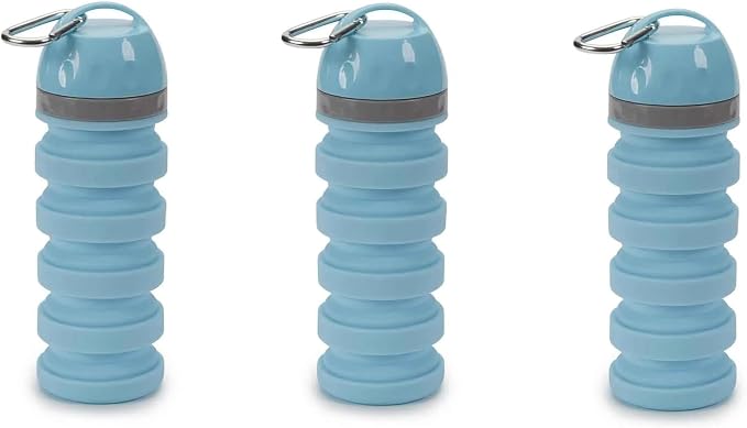 20 ounce Collapsible Water Bottles for People and Pets Flexible Accordion Style Choose Quantity (Blue, 3 Water Bottles)