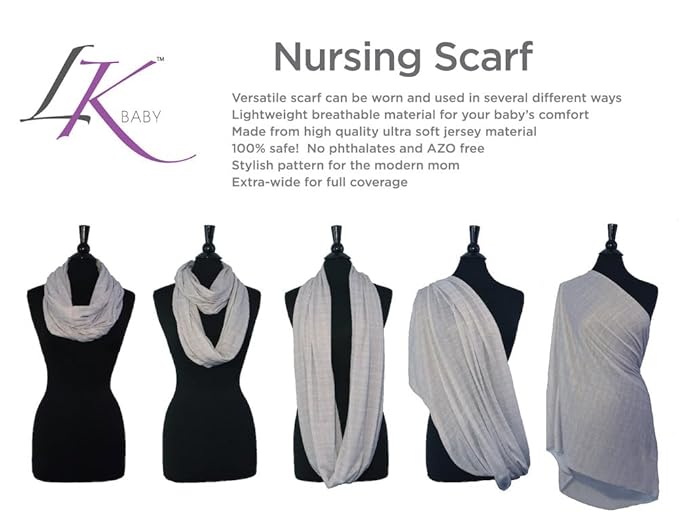 2 Pack Nursing Covers for Breastfeeding, Soft Infinity Scarf Shawl Cover Up - Lightweight, Breathable Privacy Nursing Wrap (Black, Heathered Grey)