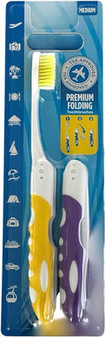 Pack of 2pc Comfort Hold Travel Toothbrush On The Go Folding Medium Bristle Brushes Compact Size Ergonomic Foldable Tooth Brush Camping Gym School Locker Backpack TSA Approved - Assorted Colors