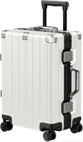 Krute Carry On Luggage 20 inch Aluminum Frame Luggage with Spinner Wheels Hardshell No Zipper PC+ABS TSA Lock Zipperless Suitcases White