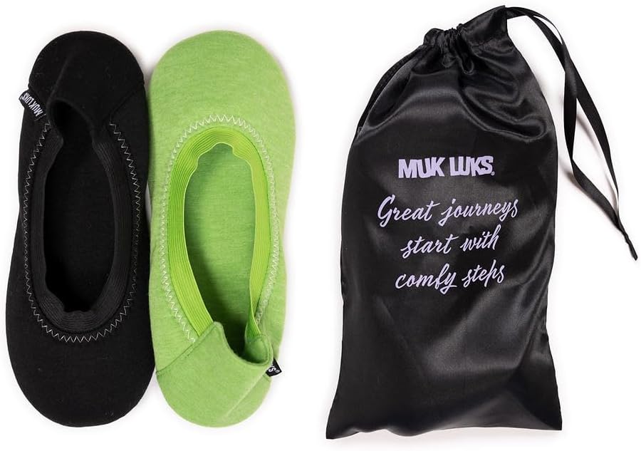 Muk Luks Women's 2 Pair Travel Ballerina Slipper Set