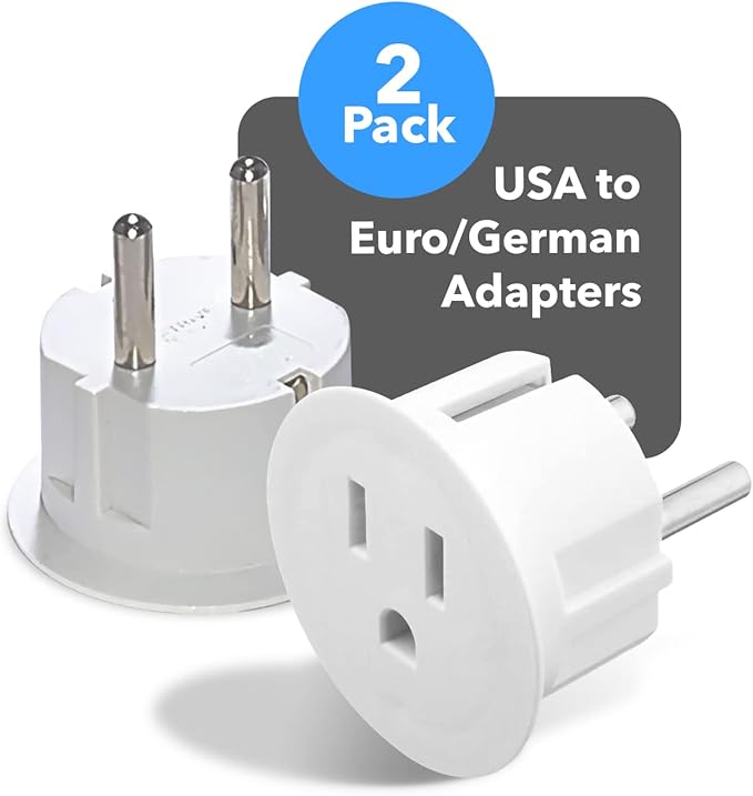 OREI American USA to European Plug Adapter – Type E/F schuko Plug Adapter - Use in Germany, France, & More - CE Certified – for Mobile, Laptop & Camera Chargers - 4 Pack