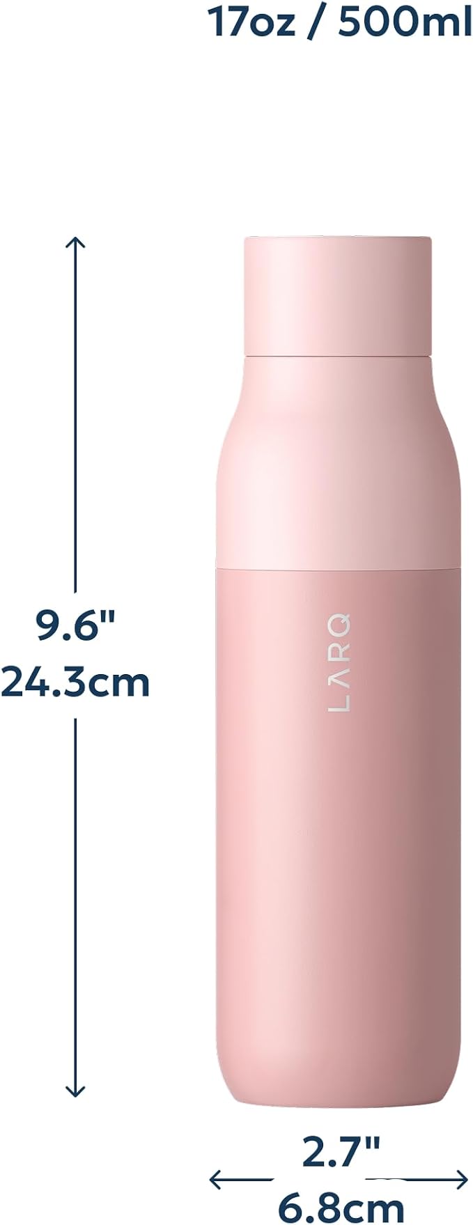 LARQ Twist Top — Reusable Insulated Stainless Steel Water Bottle, Metal Water Bottle for Men, Women, Kids, 100% Leakproof, BPA Free, No Straw — Travel, Gym, Office, School — 17 oz, Himalayan Pink