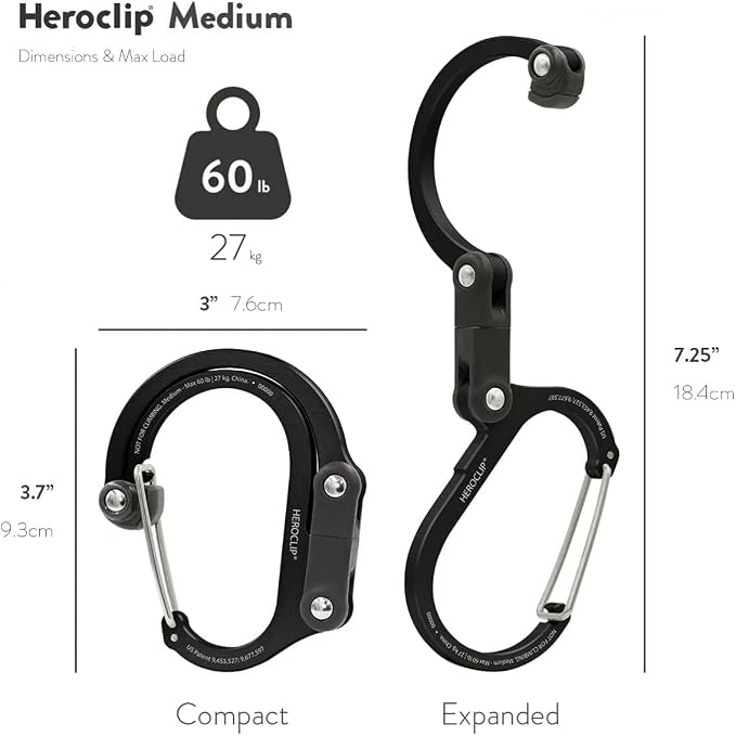GEAR AID HEROCLIP 360° Swivel Carabiner Gear Clip and Hook (Medium) for Camping, Backpack, Suitcases and Garage Organization