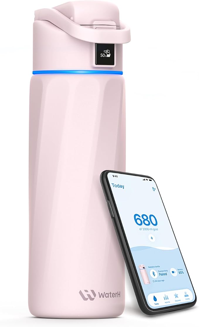 BOOST Smart Water Bottle with Reminder & Tracker, Double Wall Vacuum Insulated Bottles Stainless Steel, BPA-Free Wide Mouth for School, Gym, Office, Ideal for Father's Day, 24oz, Cherry Blossoms