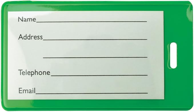 Bulk 25 Pack - Backpack ID Luggage Tags for Student Identification Cards - School Name Badge Holder for Backpacks - Business Card Size - Sturdy Plastic Suitcase Tag with Clear Window (Green)