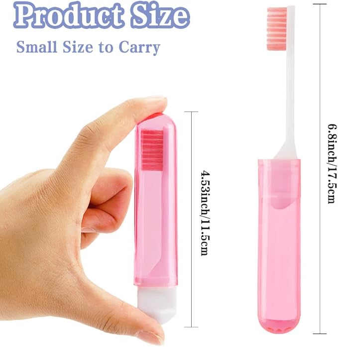 Travel Toothbrush, 3 PCS Mini Portable Toothbrush Set with Cover Small Folding Tooth Brush Individually Wrapped Home Travel Camping, Orange, Yellow, Pink