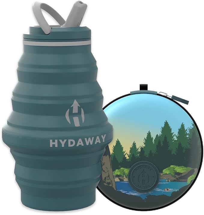 HYDAWAY Hydration Travel Pack - 17oz Collapsible Water Bottle with Flip-Top Lid and Protective Travel Case - BPA-Free, Leak-Resistant, and TSA-Friendly for Commuting, Hiking, and Traveling