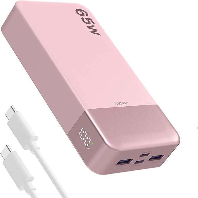 JUOVI Power Bank 65W 20000mAh Laptop Portable Charger, PD QC Fast Charging with 4 USB Ports, External Battery Pack for MacBook iPad Tablet iPhone Samsung Steam Deck and More