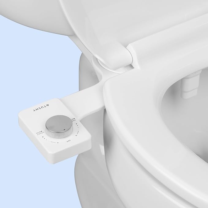 TUSHY NEW Fresh Dual Nozzle Cool Water Bidet: Ultra Slim Toilet Seat Attachment Sprayer with Luxury 2 in 1 Front & Rear, Self-Cleaning, 180º Clean, (DIY Install, 10 Minutes), Matte Silver Knob