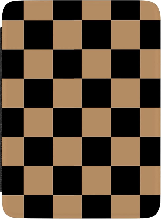 Casely Kindle Case | Fit Check | Black & Brown Checkerboard | Compatible with 7" Kindle Colorsoft and 7" Kindle Paperwhite (12th Gen 2024 Edition) | Auto Sleep/Wake | Hand Strap | Vegan Leather