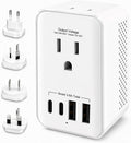 1200W Travel Voltage Converter 220V to 110V US to Europe, International Universal Travel Plug Adapter Kit with USB-C & USB-A for Hair Tools and US Devices (EU/UK/AU)