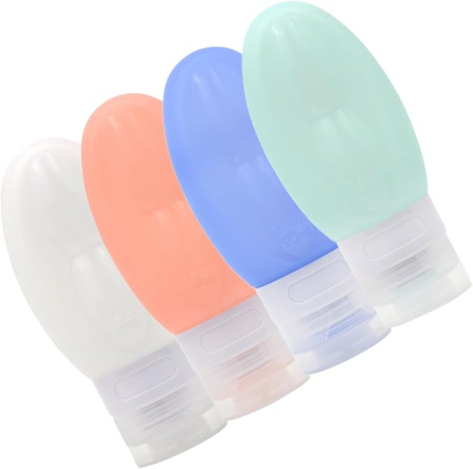 DOITOOL 2sets Portable Travel Bottles Set Silicone Shampoo Containers Mini Travel Size Toiletry Bottles Leakproof Refillable Detachable Cap 4pcs*2