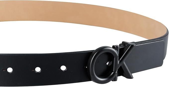 Calvin Klein Men’s CK Monogram Cut Out Buckle Belt – Casual Belt for Jeans & Everyday Wear