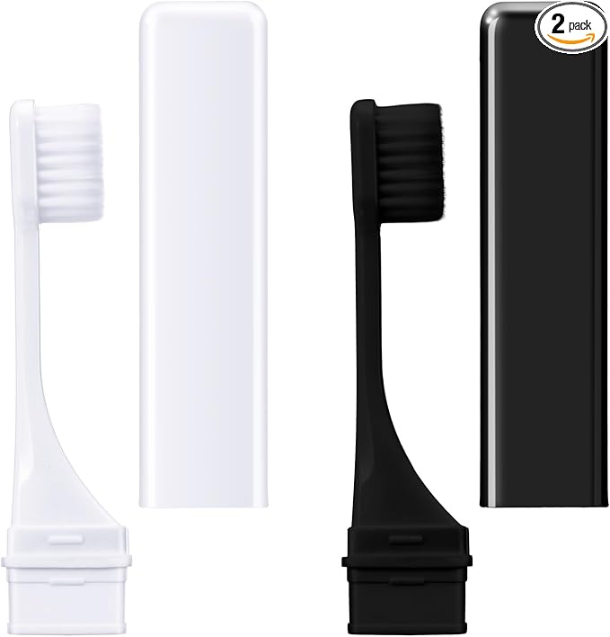 Patelai 2 Pieces Travel Toothbrush Set, Travel Size Toiletries, Soft Bristle Mini Foldable Tooth Brush with Case, Individually Wrapped Small Portable Toothbrush for Camping Home (Black and White)