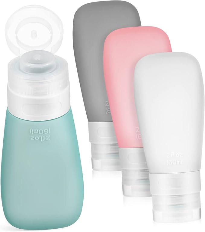 Travel Bottles Set 4pcs Silicone Squeeze Bottles for Toiletries Travel Containers Flap Lip Leakproof for Shampoo Body Wash