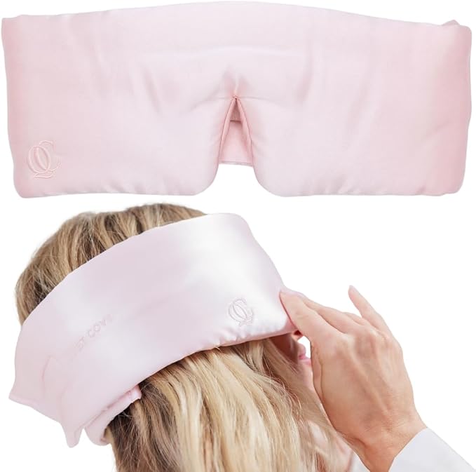 QUIET COVE Plush Luxury Silk Sleep Mask - Sleep Comfortably on Your Side - 22 Momme Mulberry Silk, Total Blackout, Luxe Cloud Filling Soothes Your Eyelids - Luxury Gift (Prosecco Pink)