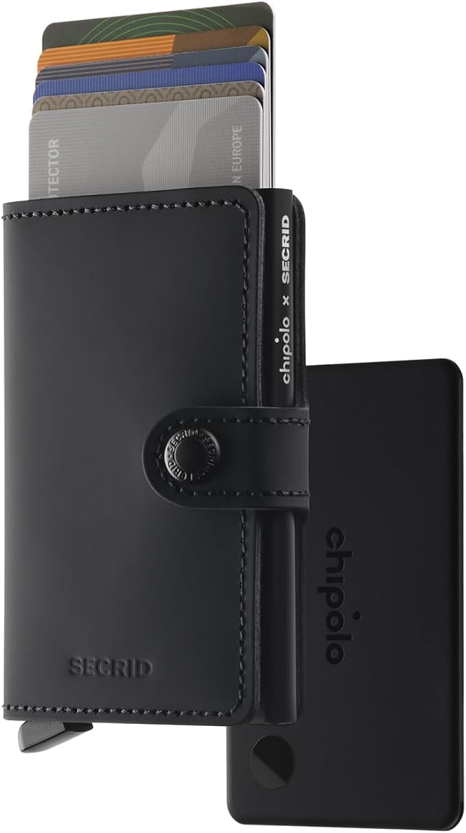 Chipolo x Secrid Trackable Miniwallet, Leather Slim Wallet, incl. Rechargeable Bluetooth Tracker Chipolo Card, Works with Apple Find My or Google’s Find Hub with Call Your Phone & Out of Range Alerts