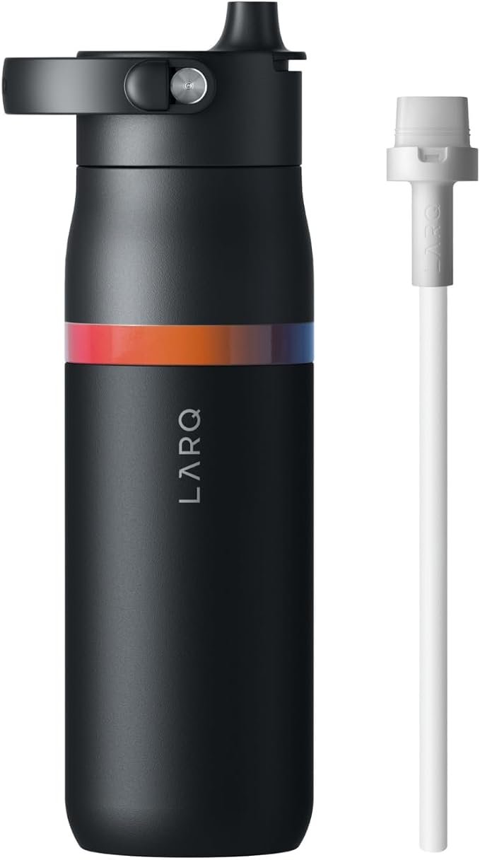 LARQ Swig Top Amber Vittoria — Insulated Stainless Steel Water Bottle with Straw, Silicone Handle, Vacuum 24h Cold, BPA-Free Metal Bottle for Gym, Travel, Office — 23 oz, Obsidian Black